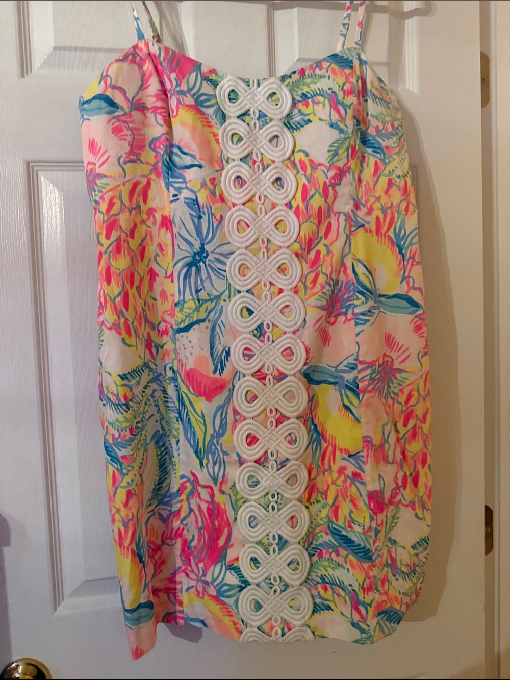 Lilly Pulitzer Pink Yellow Blue Floral Mini Dress with White Trim Size XL